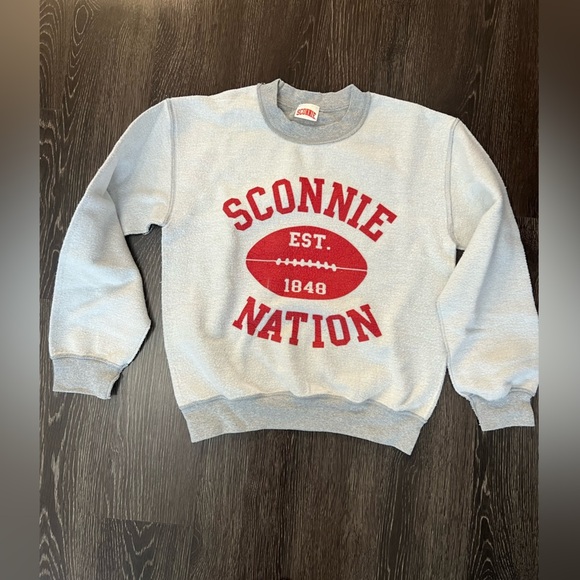 sconnie Tops - Connie Light Gray Sweatshirt with Red Football Graphic